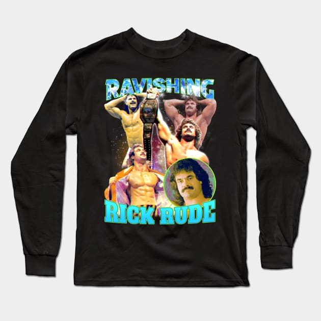 Rick Rude Bootleg Long Sleeve T-Shirt by RetroVania